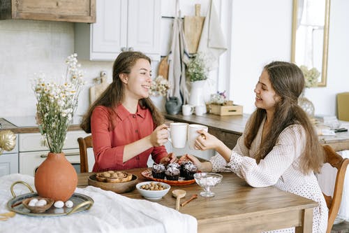 Women sitting on a kitchen table