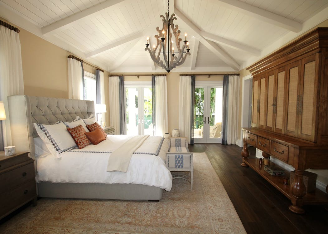 Bedroom with wooden cupboards