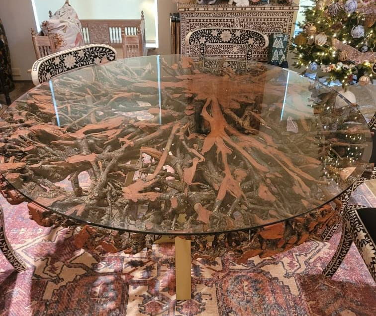 a root table with a glass top