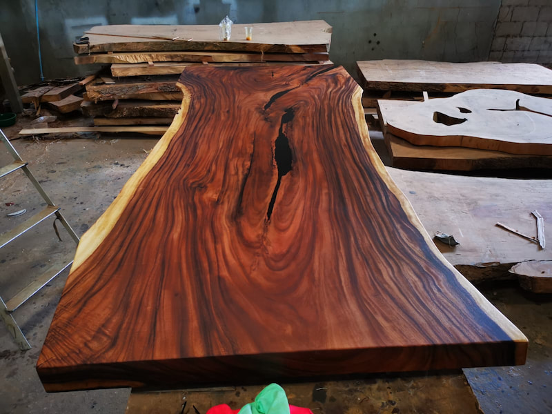 live edge acacia wood industrial table