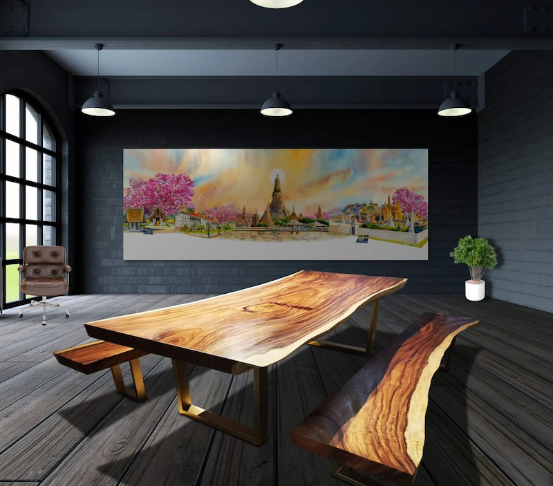 Natural wooden table is created using solid Acacia wood